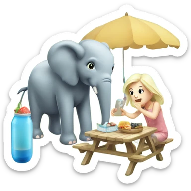 Elephant on picnic with dolphin sticker