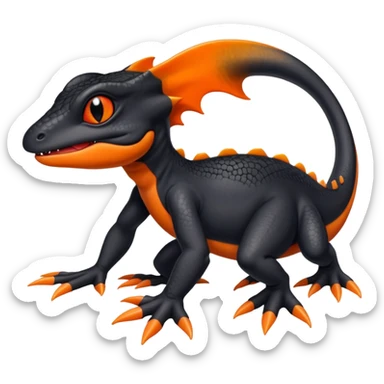 A black Salandit-Quilava-newt-hybrid-Fakémon-creature with orange belly sticker
