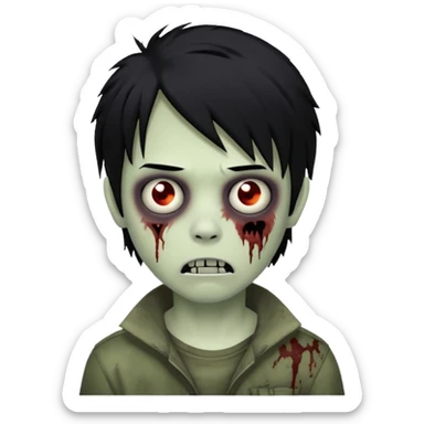 Boy, zombie, black hair, medium long, emo, shaggy, dark, spooky sticker