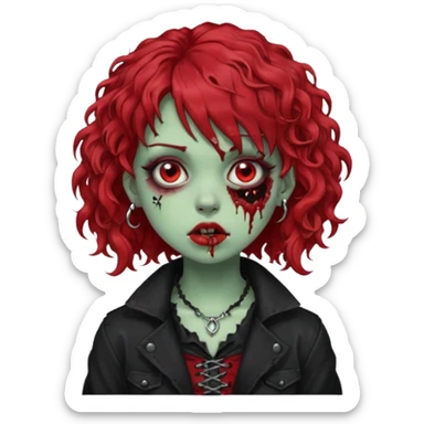 zombie girl red hair cacheado médio e franja, com piercing na boca(labret lateral), roupa gótica  sticker