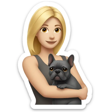 Honey blonde woman with hugging dark gray french bulldog sticker