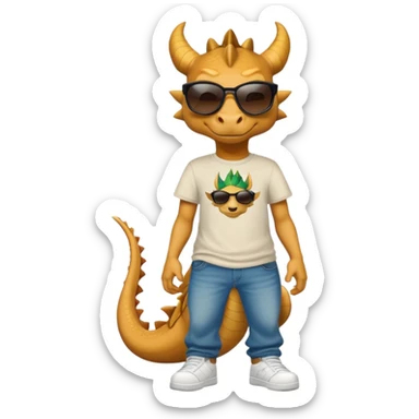 friendly anthropomorphised dragon in a hip-hop t-shirt and jeans wearing dark sunglasses sticker