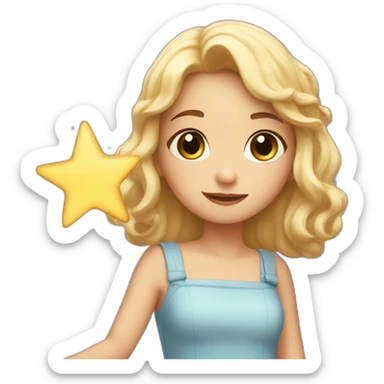 two-dimensional girl in a short dress reaches for a star sticker