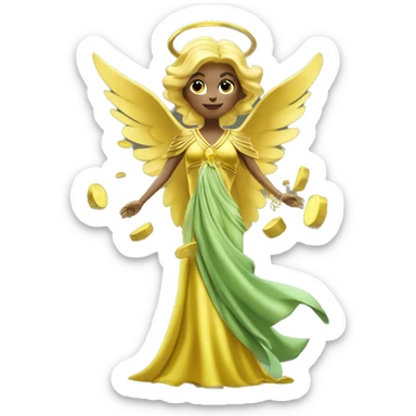 money angel lady in yellow whitish greenish long gown with huge golden wings abundance wealth prosperity sticker