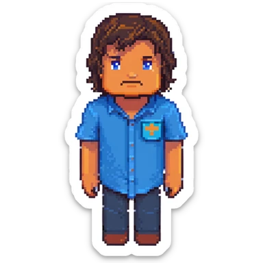 Minecraft character of Jack Black wearing a blue shirt sticker