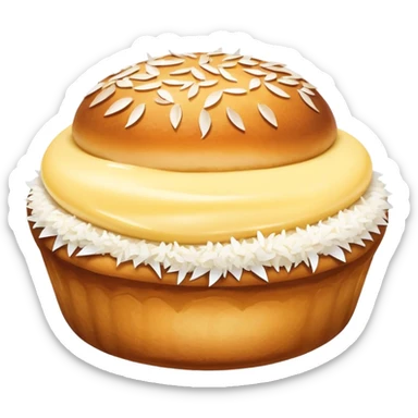 scandinavian skolebolle bun with vanilla custard in the middle and coconut flakes om the side sticker