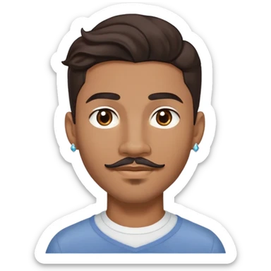 Young man with medium brown skin, mixed-race ethnicity, MUCH longer wavy dark brown hair with a center part, mustache separated from goatee, medium brown eyes, very small diamond stud earrings in both ears, head only floating face with NO shoulders or torso visible at all sticker