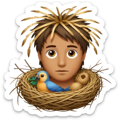Man who has a Birds Nest for hair sticker