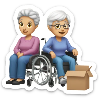 Old couple in wheelchair moving House sticker