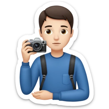 “A photographer sits quietly, camera in hand, lost in deep worries that even his lens can’t capture.” sticker