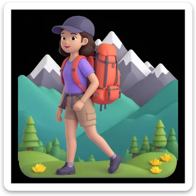 girl back packing mountains in background, close up pose sticker