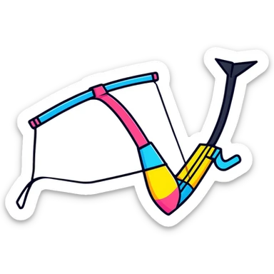 A colorful Y-shaped slingshot with elastic band sticker
