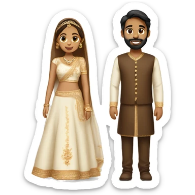 A couple and boy is brown and girl is white but little tan in punjabi wedding outfit sticker