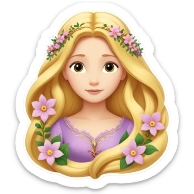 “Poster-style sticker, pastel green background. In the center: Rapunzel with long golden hair and flowers. On top: TAURUS. Below in cursive: ‘Nature’s Princess’. At the bottom: ‘Grounded, loving, graceful.’ 🌿🌸✨”high quality sticker
