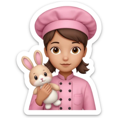 girl kid italian chef, pink uniform, holding plush rabbit sticker