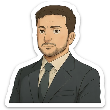 portrait of Vladimir Zelensky in a business suit, ghibli style, no background sticker