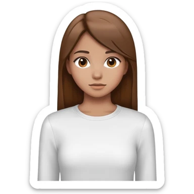Make a girl with brown straight hair with a white long sleeve top on sticker