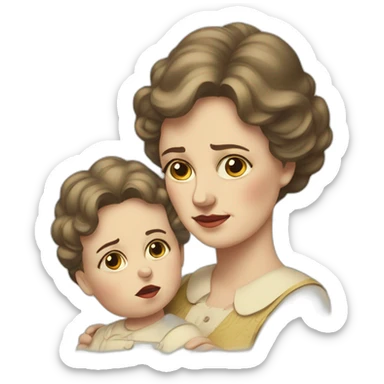 mum and baby in early 20th century looking sad sticker