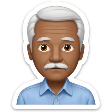 An elderly man emoji with medium-dark skin, swept-back white hair, thick eyebrows, and a short straight white mustache. sticker