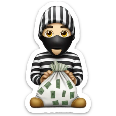 robber with a black and white striped shirt wearing a mask and has a money bag sticker