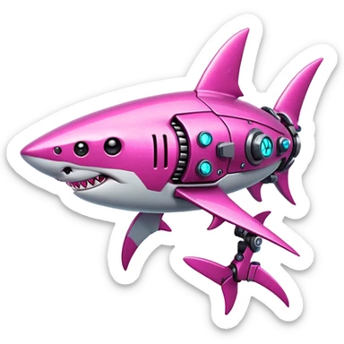 glitter mech shark pink cyberpunk sticker