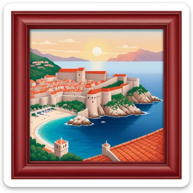 Cinematic Realistic Dubrovnik Landmark Emoji, depicted with historic fortified walls and red‚Äêtiled roofs rendered with intricate detail and dynamic, coastal lighting. sticker