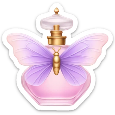 A dreamy vintage perfume bottle in soft pastel pink, adorned with delicate violet butterfly wings. sticker