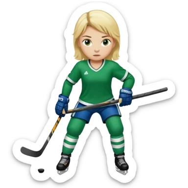 Girl hockey player full body with green jersey sticker