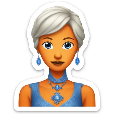 a orange alien woman full body in blue Romanov dress sticker