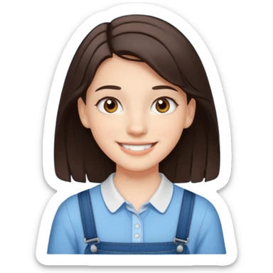Create an icon of White teenage girl with Brown Eyes and medium length dark brown hair and She is wearing braces sticker
