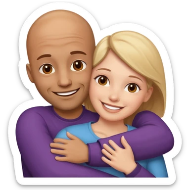 Brown bald Man and white woman hug love sticker