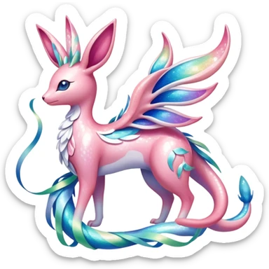 Shiny Exotic Colorful Ethereal Sparkly Sylveon-Milotic-Amaura-Aurorus-Fakémon-hybrid-creature (full body)  sticker