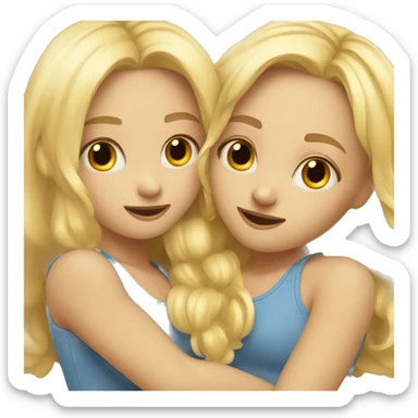 two cute blond girl friends hugging each other  sticker