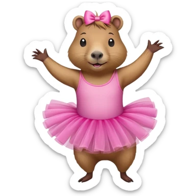 A capybara wearing a pink tutu and dancing sticker