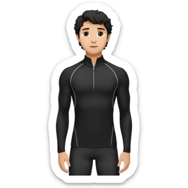 Black wavy-haired caucasian male in black athletic quarter-zip spandex top sticker