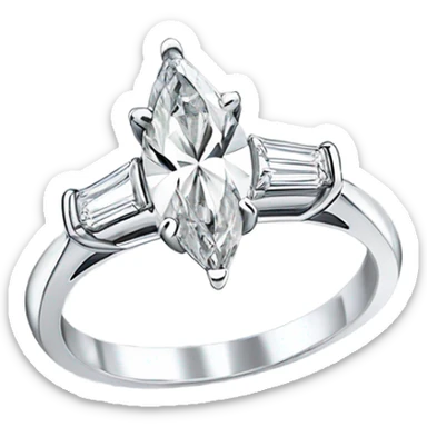 Marquis diamond silver engagement ring with tapered baguettes sticker