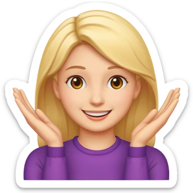 femenine smiling face posing with hands under chin sticker