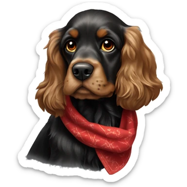 Cocker spaniel anglais noir et feu avec un foulard rouge comme colier  sticker