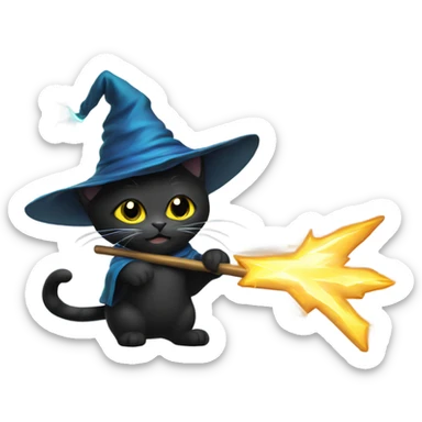 A black wizard cat with lightning shooting from a staff sticker