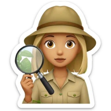 a girl with jungle and magnifying glass sticker