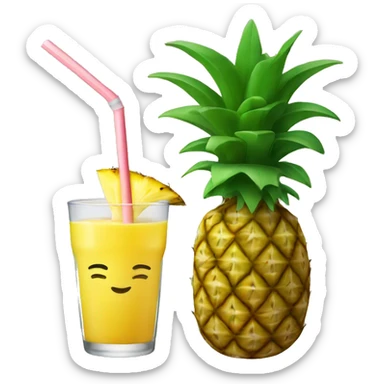 A pineapple with a straw in it to drink the juice sticker