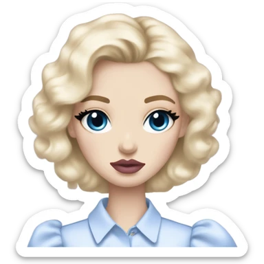 Hot girly pale blonde with blue eyes and light pink lips wearing YsL. Puffed sleeve shirt sticker