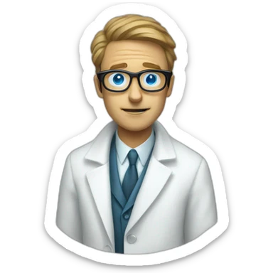 hypnotized man, hypnotic swirl glasses, wearing a white coat sticker