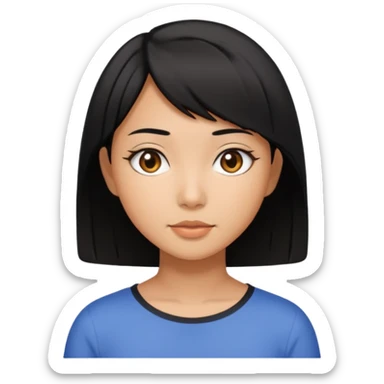 very tan Asian girl with black hair and dark brown eyes, short bob hairstyle sticker