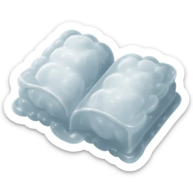 top view of a thick open book made entirely of small, very bright white fluffy convex clouds, matte glass style, emphasis on volume and airiness, no background sticker