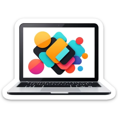 framed digital laptop artwork with abstract vector shapes inside sticker