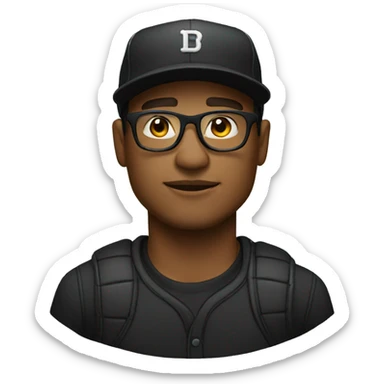 Man in a black baseball cap with a curved brim wearing glasses. sticker