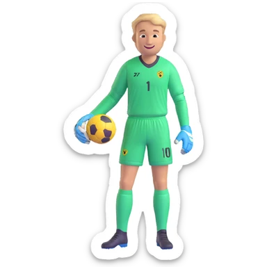 Edwin Van De Sar as an emoji, wearing a green goalkeeper kit, smiling sticker