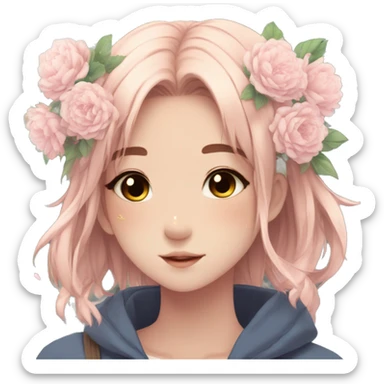 Gorgeous anime style shojo girl with blushing face and flowers aesthetic trending style outside sticker