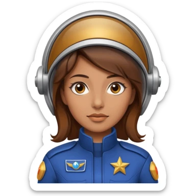 woman with brown hair and brown eyes.  space ship captain sticker